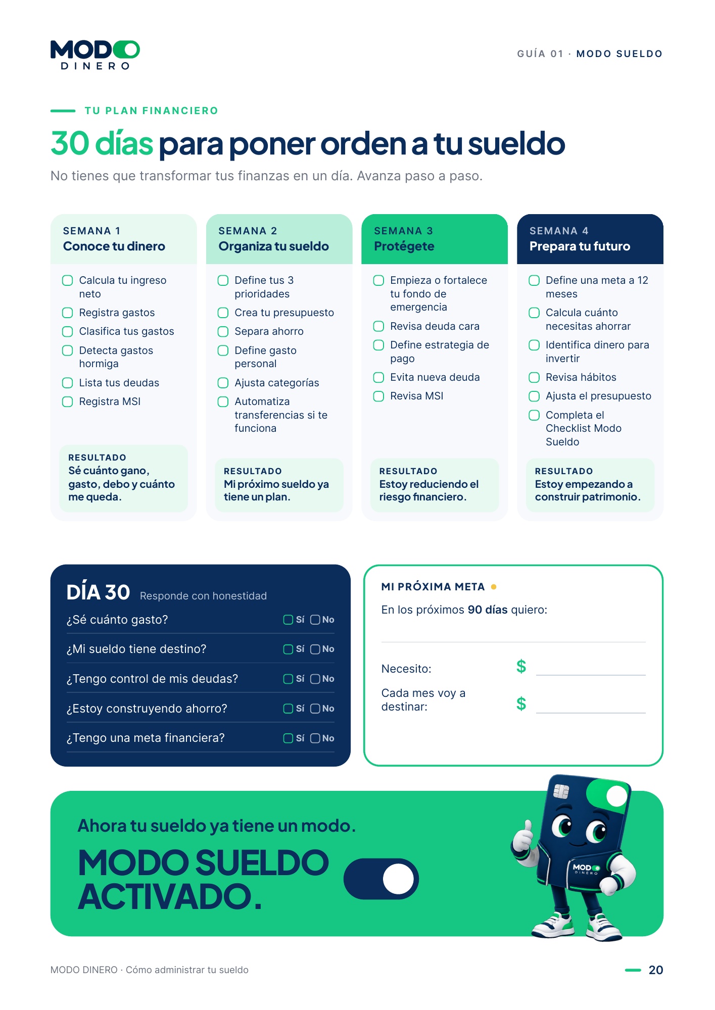 Página de la guía: Plan financiero de 30 días