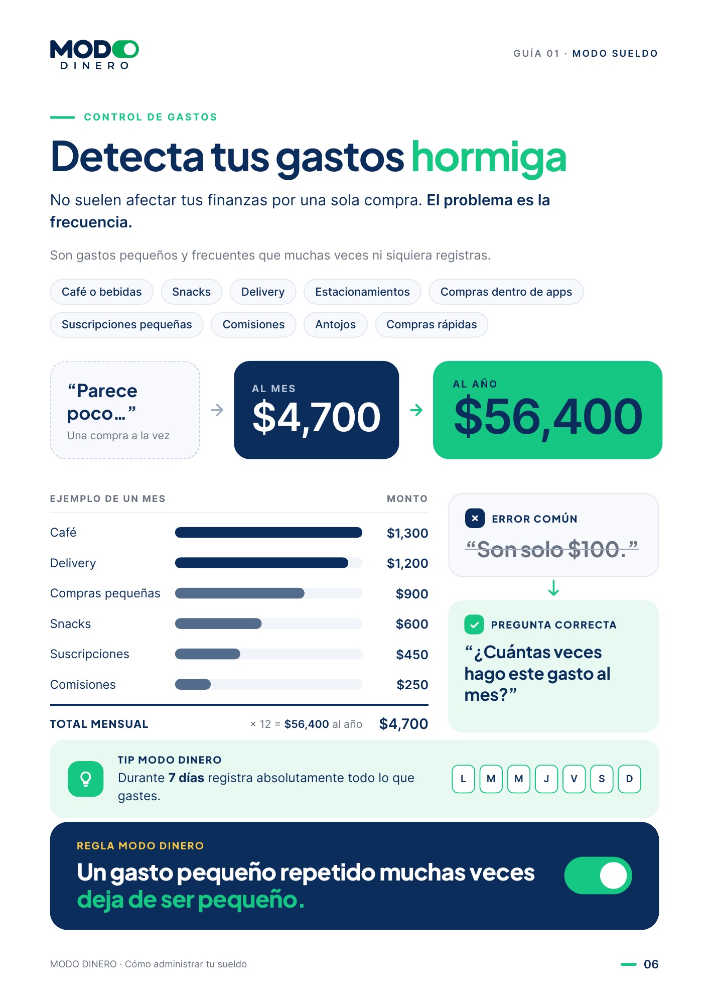 Página de la guía: Gastos hormiga