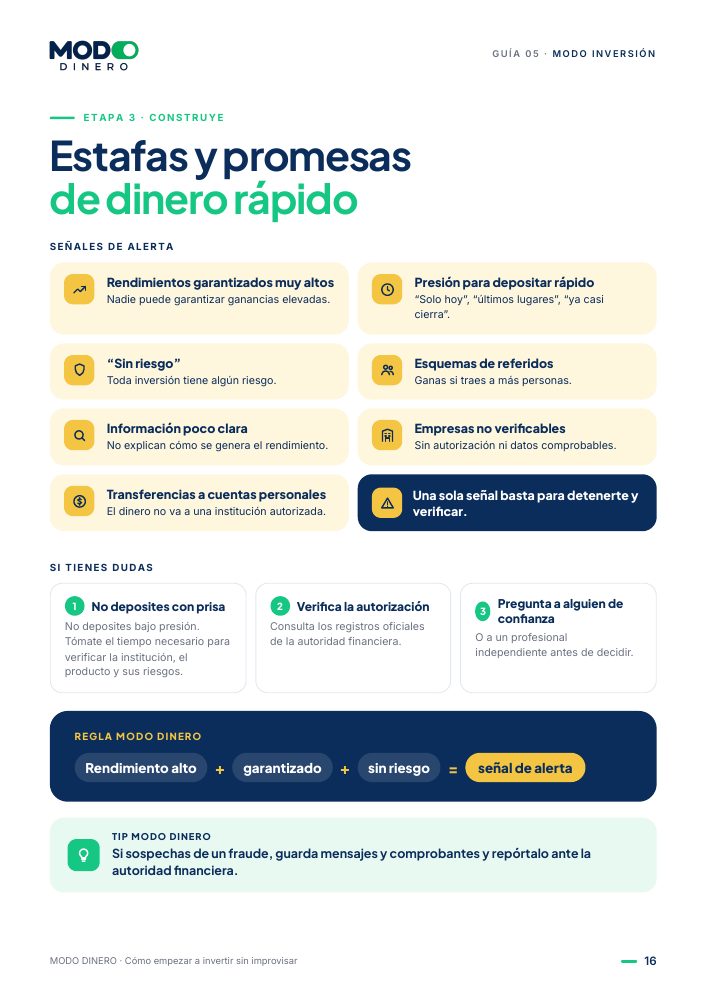 Página de la guía: Estafas y dinero rápido