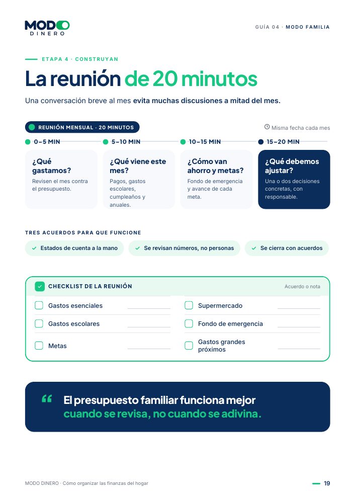 Página de la guía: La reunión de 20 minutos