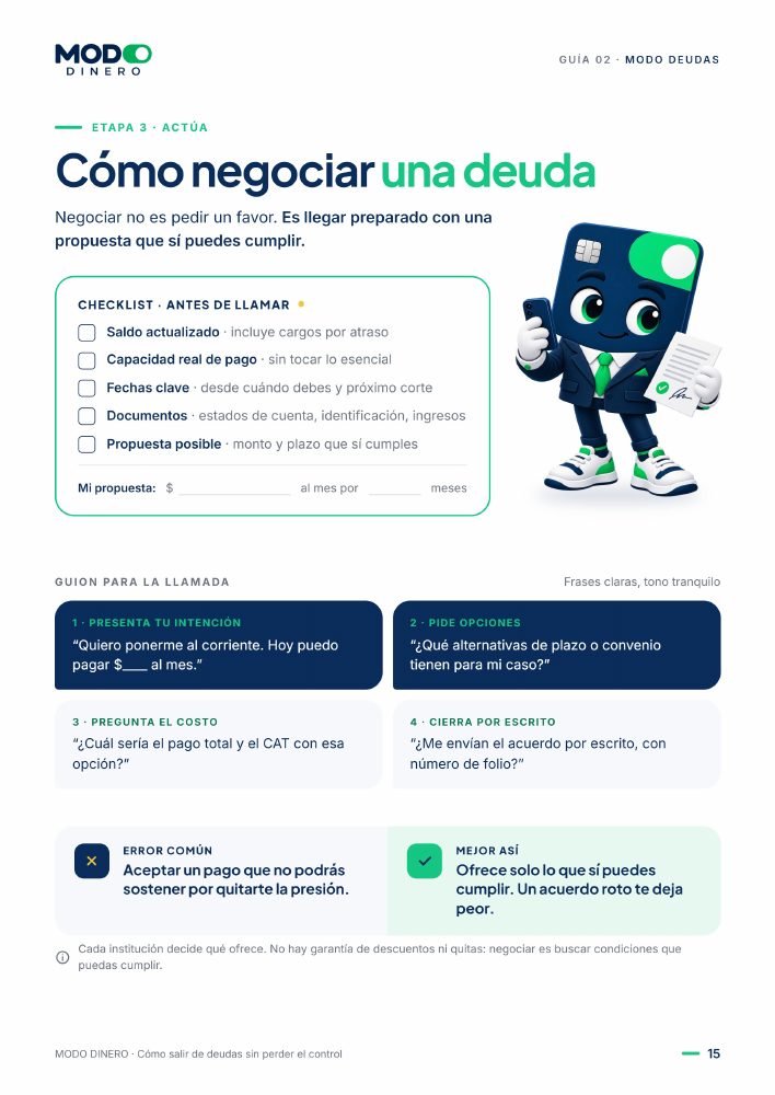 Página de la guía: Cómo negociar una deuda